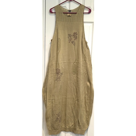 Blue Fish Dresses & Skirts - Blue Fish Beige Handpainted Pullover Cotton Long Sweater Dress Sz 2 Lagenlook